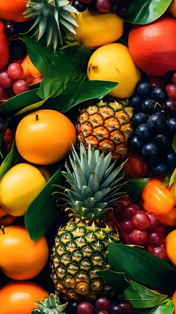 Papel de parede animado e colorido com uma variedade de frutas tropicais