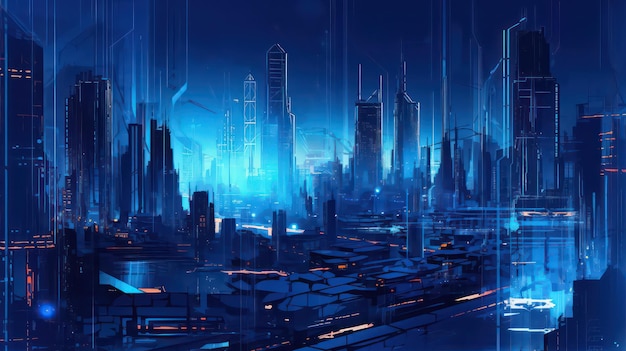 papel de parede azul da cidade cyberpunk para planos de fundo e projetos de design