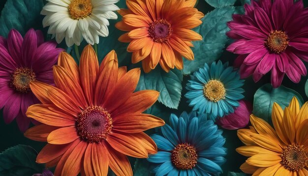 Papel de parede botânico de flores e folhas multicoloridas