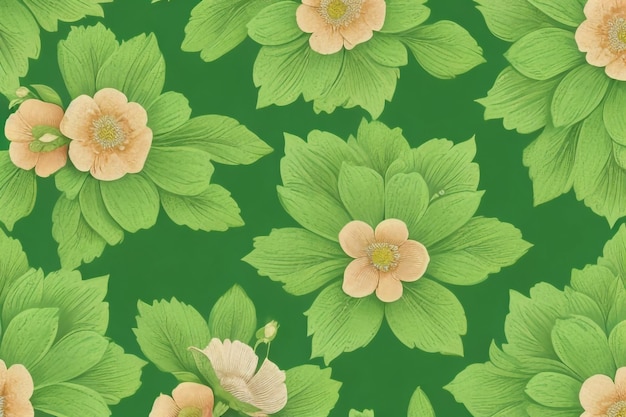 papel de parede clássico padrão de flores vintage sem costura em fundo verde