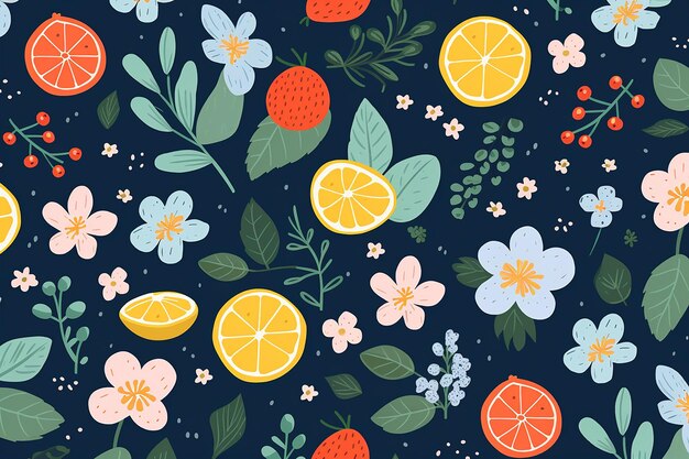 Foto papel de parede com padrão floral e de frutas