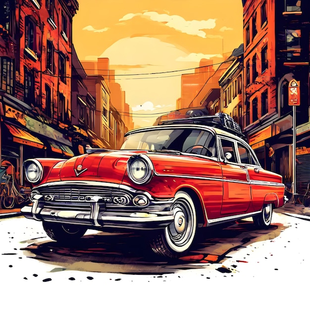 Papel de parede de automóvel clássico urbano ou ilustração de automóvel