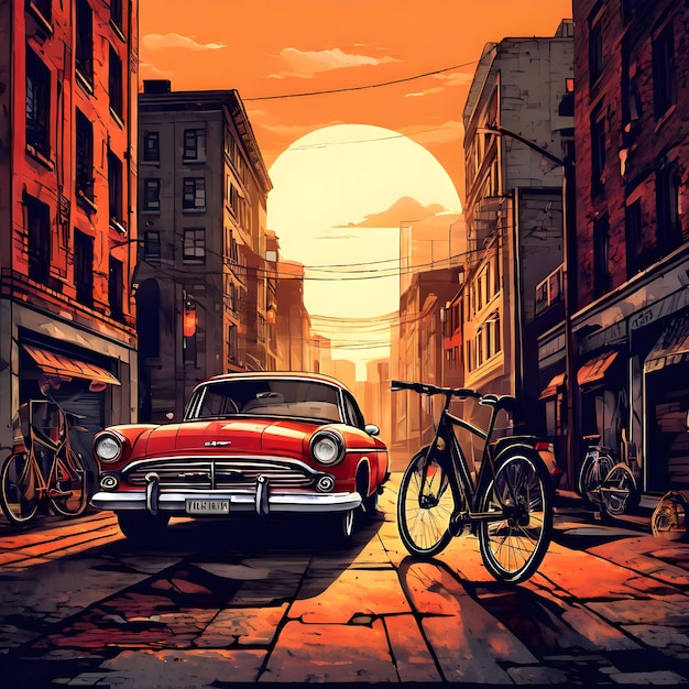 Papel de parede de automóvel clássico urbano ou ilustração de automóvel