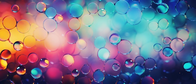 Papel de parede de bolha abstrato com esferas brilhantes em azul roxo e rosa