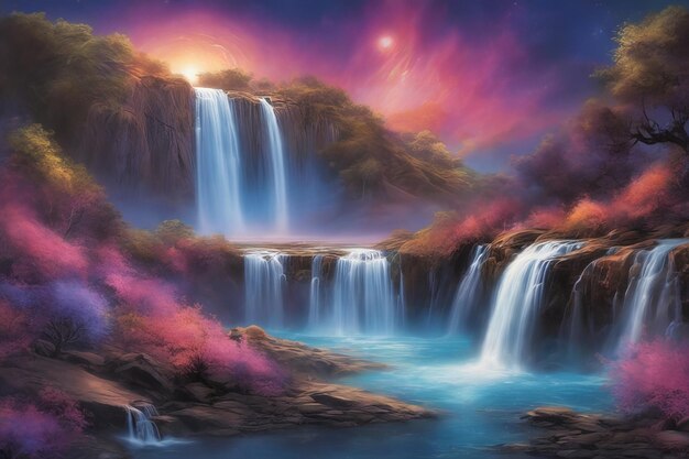 Papel de parede de cachoeira celestial encantadora em 3D