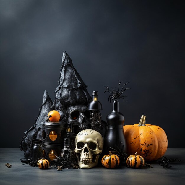 Foto papel de parede de carro de halloween com folha de esqueleto preto