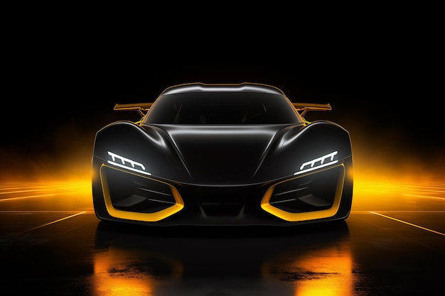 papel de parede de carro esportivo ou de luxo preto com um fundo de efeito de luz amarelo fantástico