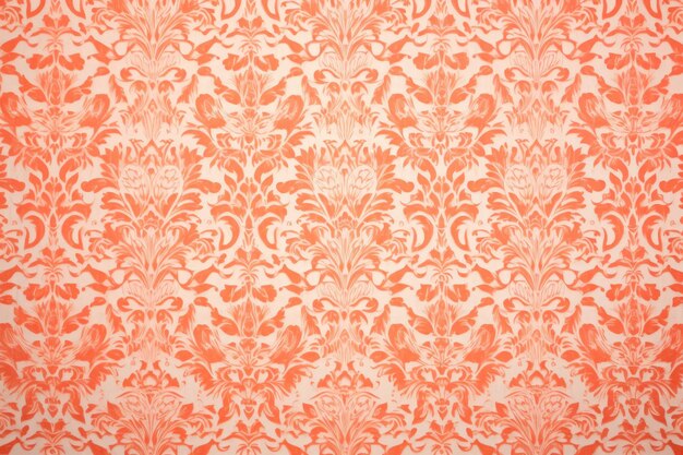 Papel de parede de damasco ornamentado coral laranja e creme