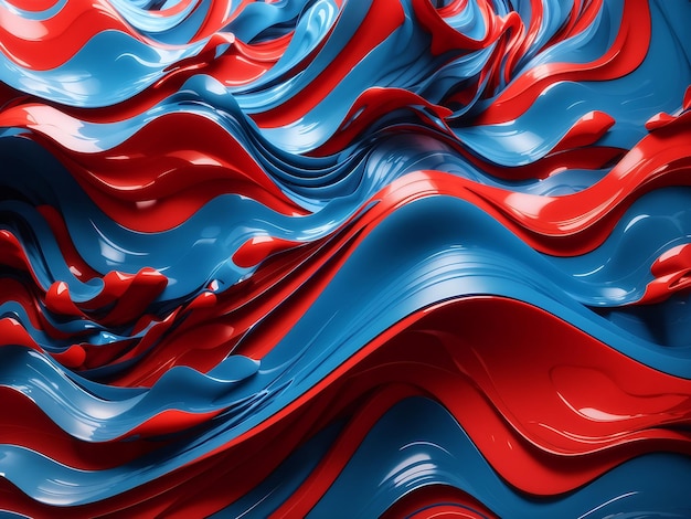 Papel de parede de design de fundo abstrato ondulado de cor azul e vermelha gerado por IA