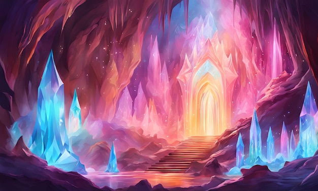 Papel de Parede de Fantasia das Cavernas de Cristal dos Elfos