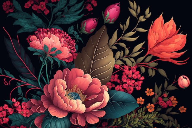 Papel de parede de flores coloridas lindo cenário floral de fundo botânico