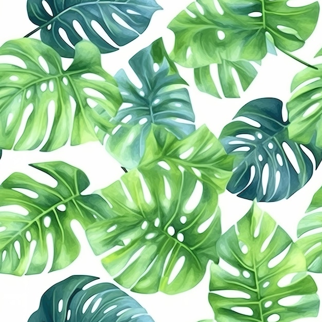 Papel de parede de folhas tropicais que é aquarela e pintado.