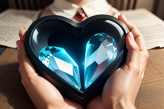 Foto papel de parede de fundo bonito cristalino com efeito especial de cristal de vidro em forma de coração