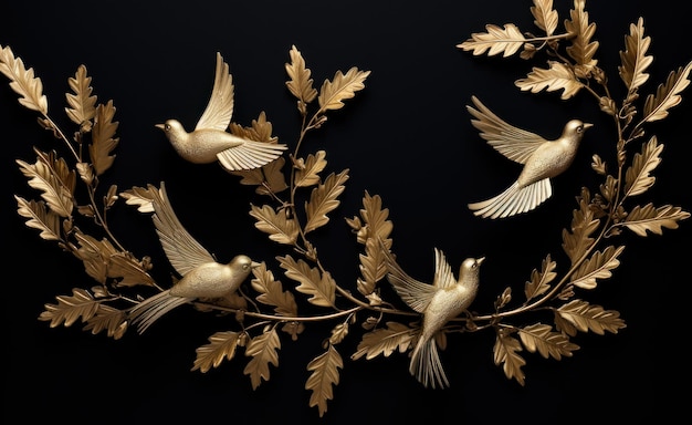 Foto papel de parede de fundo de pássaros dourados 3d