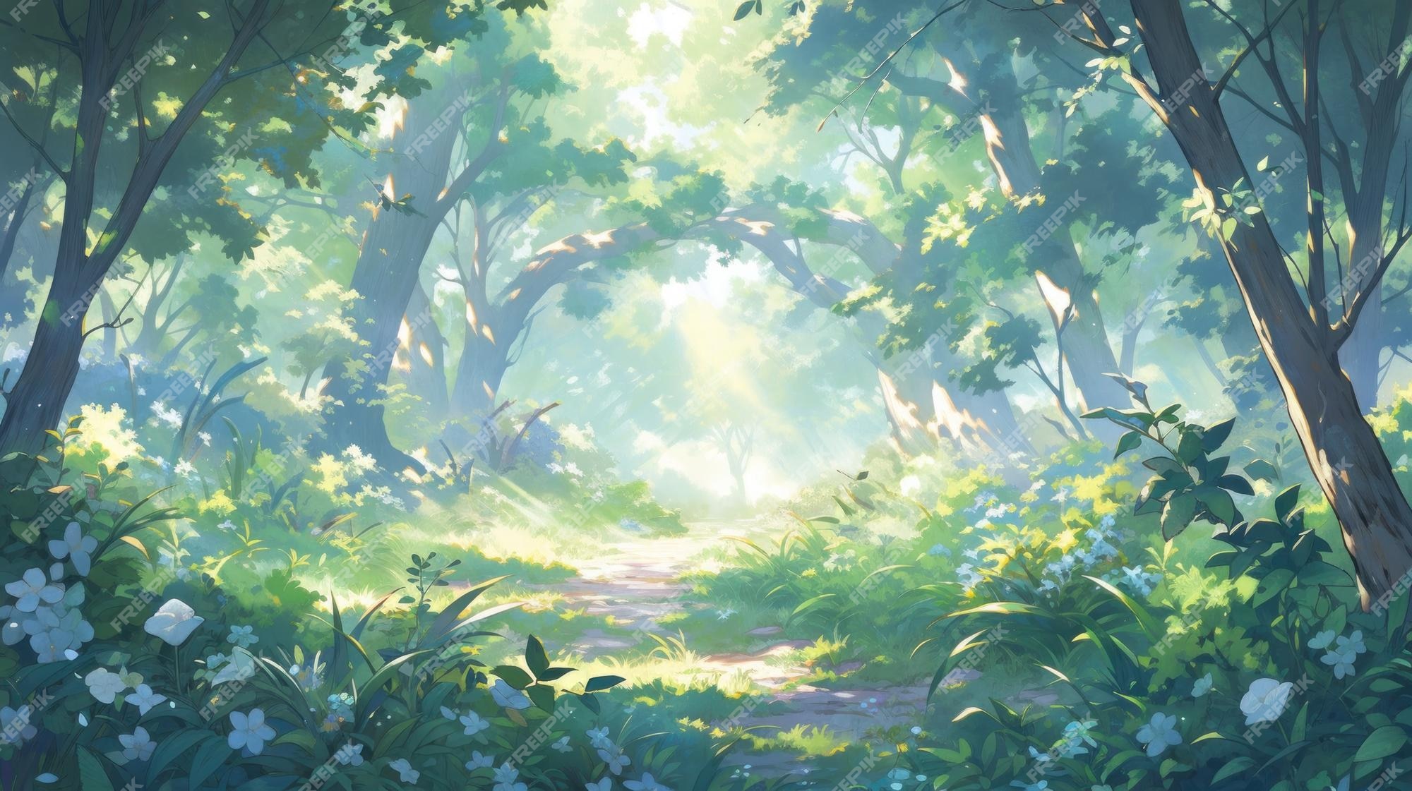 Fundo de floresta de anime, desenho de floresta papel de parede HD