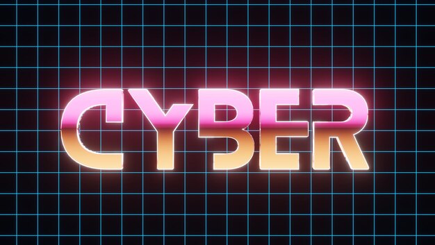 Papel de parede de fundo Estilo vintage Sinal de néon de texto cibernético antigo conceito de jogo Luzes de neon brilhantes Estilo de onda retrô e synthwavePara cartão postal convite de festa cartaz de banner 3D renderização ilustração de imagens