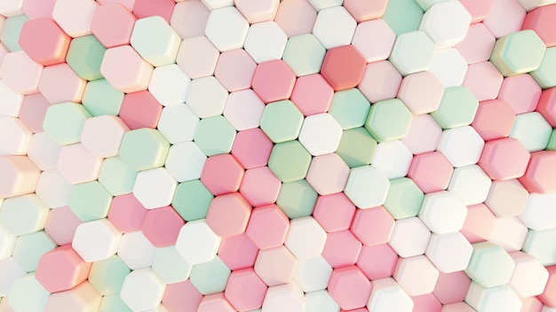 Papel de parede de fundo hexagonal geométrico rosa e verde renderizado em 3D