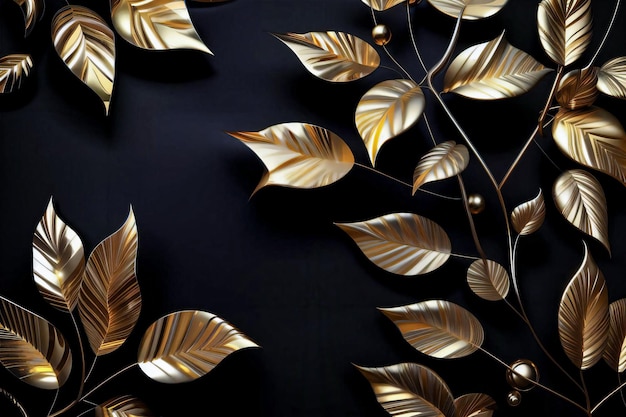 Papel de parede de fundo luxuoso com folhas douradas