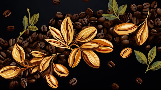 Papel de parede de ilustração de grão de café com fundo preto