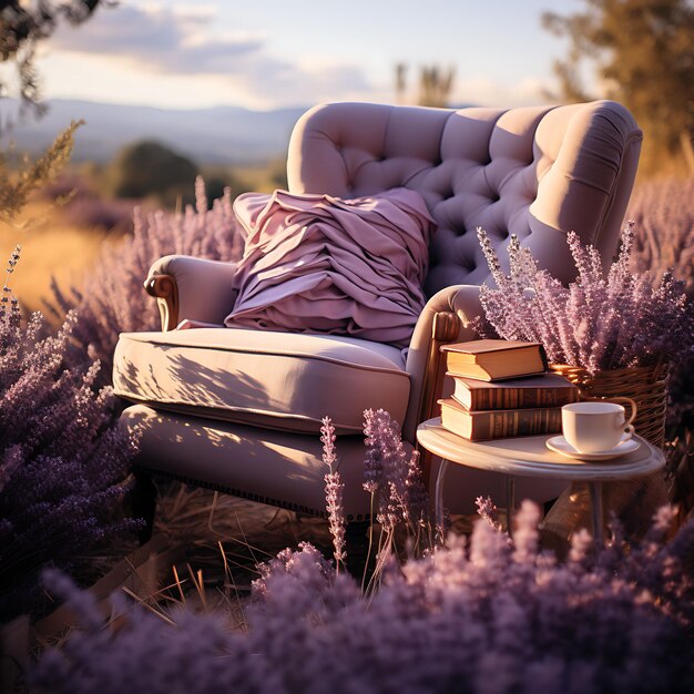 Papel de parede de Lavender Field Rolling Hills Vintage Poltrona Mason Jars Lav Content Creator Concept