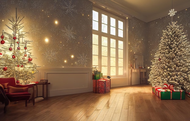 Papel de parede de natal de renderização 3d dourado brilhante