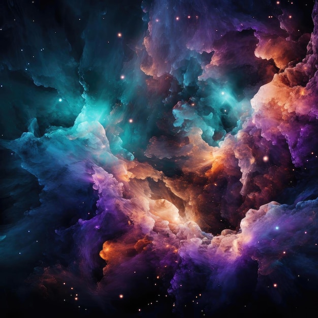 Papel de parede de nebulosa espacial com estrelas coloridas e luz