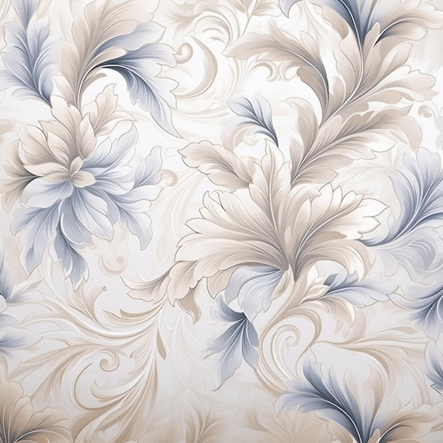 papel de parede de padrão com motivos florais em cores branca e marfim