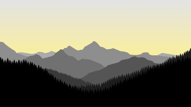 Papel de parede de paisagem de montanha cinza em um estilo de design plano minimalista fundo de beleza minimalista para desktop e papel de parede