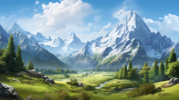 Papel de parede de paisagem de montanha de fantasia serena com Slendermen
