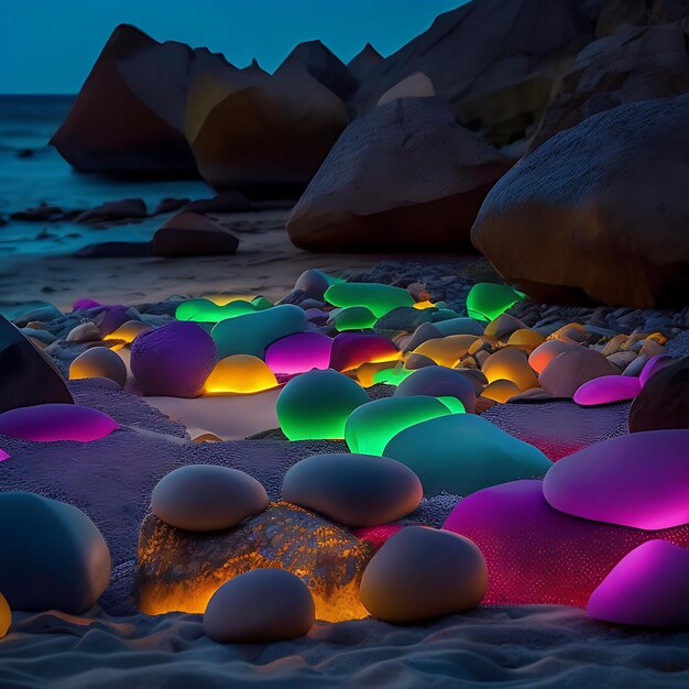 Papel de Parede de Praia de Pedras Fluorescentes