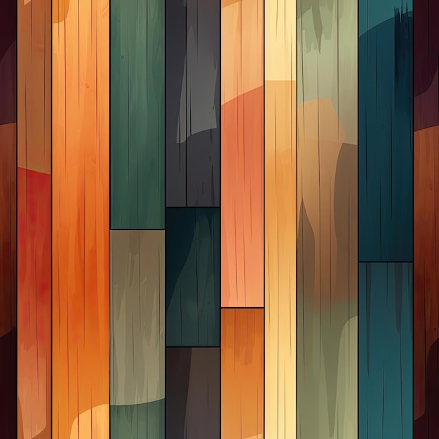 Papel de parede de tábuas de madeira coloridas com vibrações de desenho animado