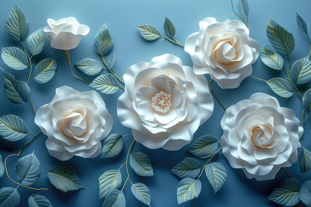 Papel de parede de teto imprimível em 3D para espaços interiores com elegantes e adoráveis rosas brancas