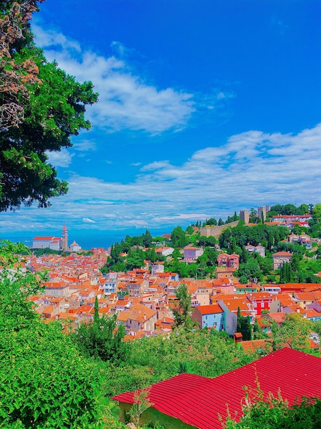 Papel de parede de viagem eleganteVista mediterrânea clássica Piran Eslovênia