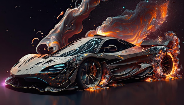 Papel de parede do carro Mclaren com fumaça e vibe de galáxia gerado Ai