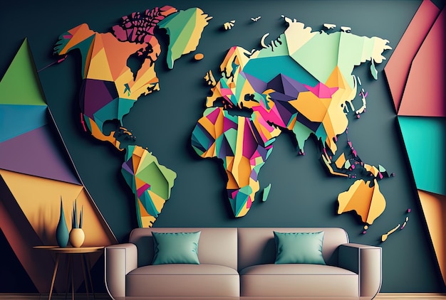 Papel de parede do mapa do mundo em estilo geométrico