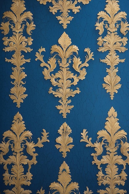 Papel de parede dourado com padrão de tecido azul