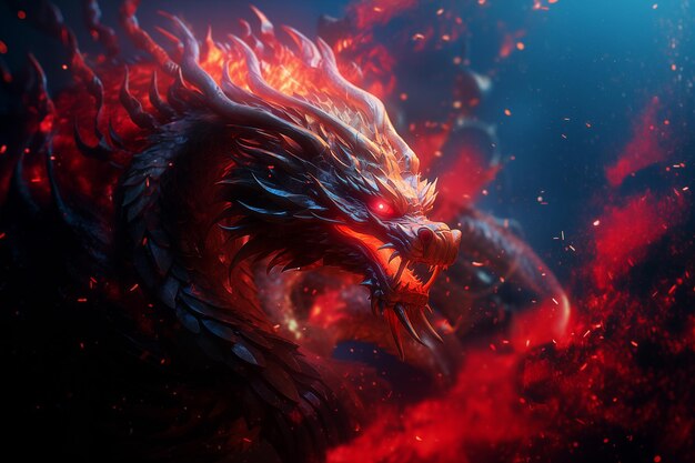papel de parede dragão majestoso em chamas vermelhas
