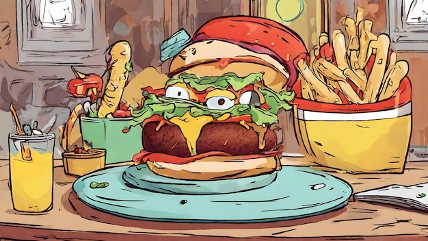 Papel de parede e fundo de desenho animado de hambúrguer muito legal