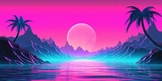 Papel de parede estético retro Vaporwave do pôr do sol