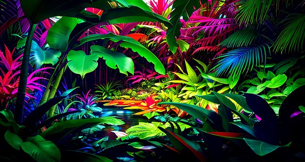 Papel de parede Fantasy Jungle com árvores e plantas tropicais únicas