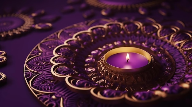 Papel de parede festivo Diwali padrão ornamentado roxo com conceito tradicional indiano