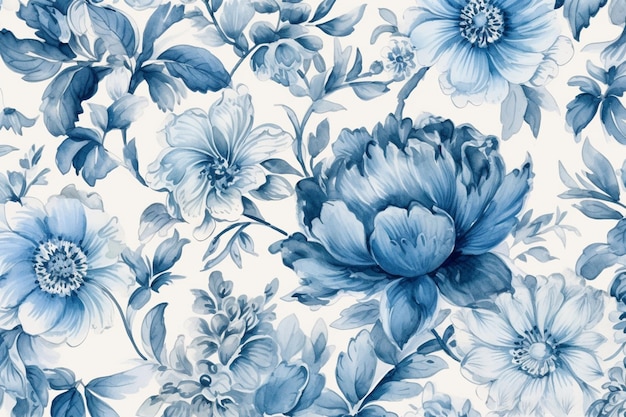 Papel de parede floral azul com fundo branco