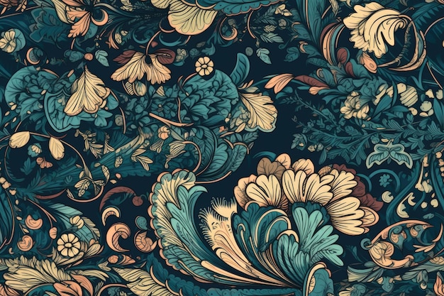 Papel de parede floral azul e amarelo vibrante com abundância de flores Generative AI