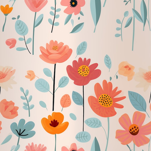 Papel de parede floral colorido para crianças em design plano