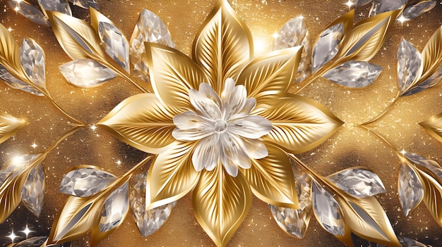 Papel de parede floral dourado e diamante de alta resolução