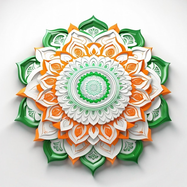 Papel de parede floral INDIANO TRI CORES LARANJA BRANCO E VERDE