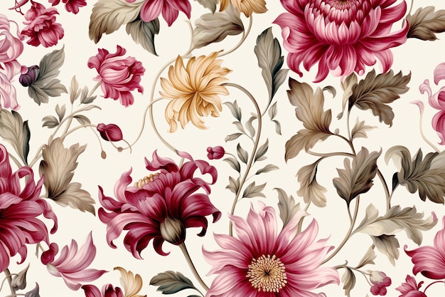 Papel de parede floral vintage com padrão sem costura