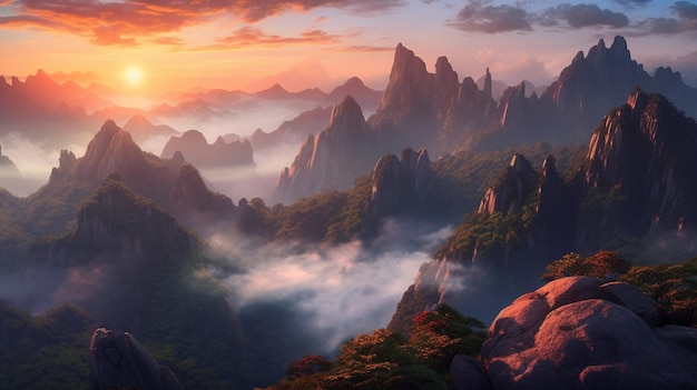 papel de parede HD 8K da montanha huangshan Banco de imagem fotográfica