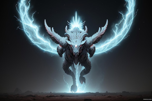Papel de parede lendário do fundo da ilustração do dragão Projeto do monstro de Pegasus com asas de relâmpago