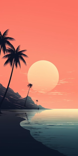Papel de parede minimalista retrô de pôr-do-sol de praia com som tranquilo
